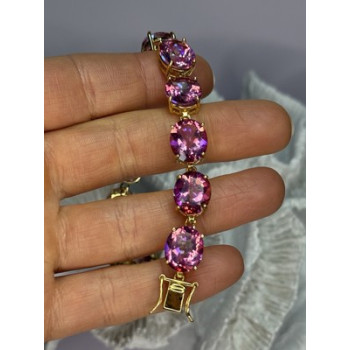 925 Sterling Silver Gold Plated Pink Mystic Topaz Bracelet Length 8.5 Inch