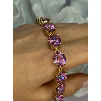 925 Sterling Silver Gold Plated Pink Mystic Topaz Bracelet Length 8.5 Inch