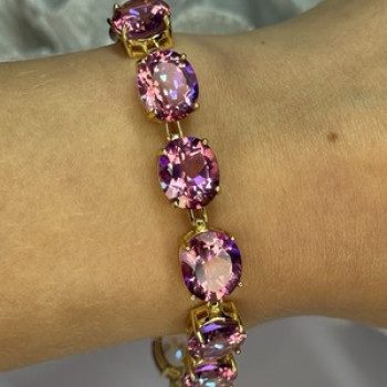 925 Sterling Silver Gold Plated Pink Mystic Topaz Bracelet Length 8.5 Inch