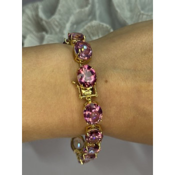 925 Sterling Silver Gold Plated Pink Mystic Topaz Bracelet Length 8.5 Inch