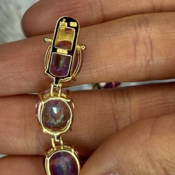 925 Sterling Silver Gold Plated Pink Mystic Topaz Bracelet Length 8.5 Inch