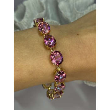 925 Sterling Silver Gold Plated Pink Mystic Topaz Bracelet Length 8.5 Inch