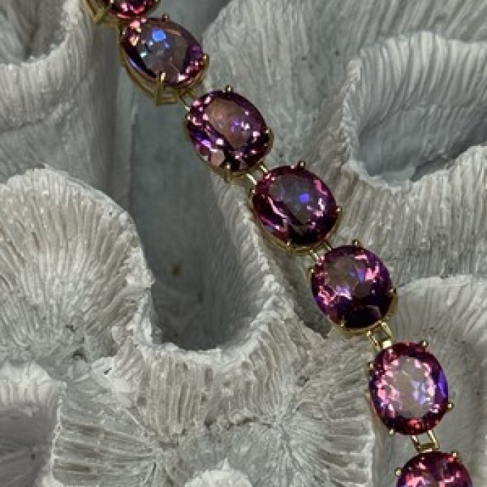 925 Sterling Silver Gold Plated Pink Mystic Topaz Bracelet Length 8.5 Inch