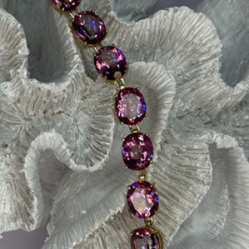 925 Sterling Silver Gold Plated Pink Mystic Topaz Bracelet Length 8.5 Inch