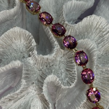 925 Sterling Silver Gold Plated Pink Mystic Topaz Bracelet Length 8.5 Inch