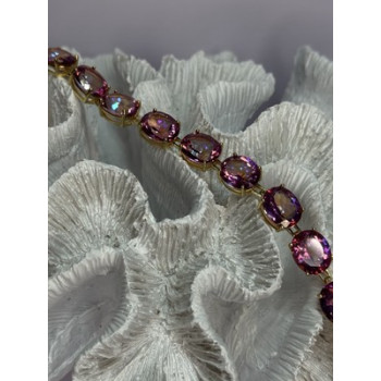 925 Sterling Silver Gold Plated Pink Mystic Topaz Bracelet Length 8.5 Inch