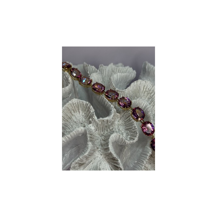 925 Sterling Silver Gold Plated Pink Mystic Topaz Bracelet Length 8.5 Inch