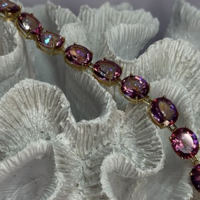 925 Sterling Silver Gold Plated Pink Mystic Topaz Bracelet Length 8.5 Inch