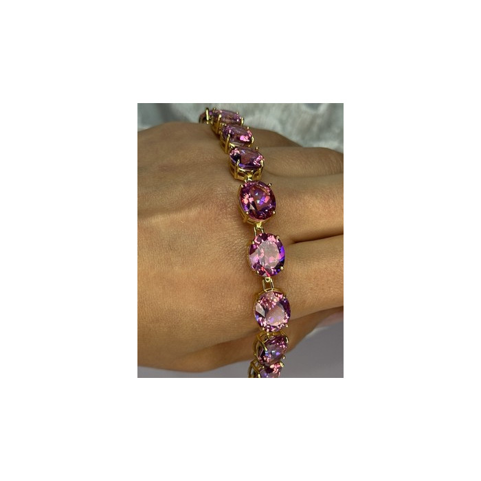 925 Sterling Silver Gold Plated Pink Mystic Topaz Bracelet Length 8.5 Inch