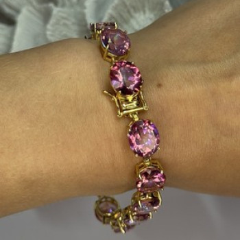 925 Sterling Silver Gold Plated Pink Mystic Topaz Bracelet Length 8.5 Inch