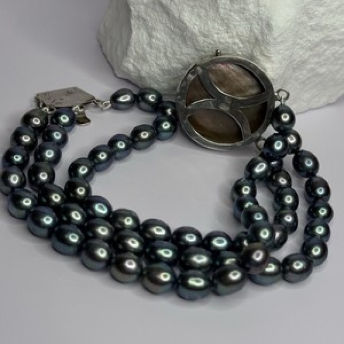 925 Sterling Silver Unique Bracelet Freshwater Pearls Lenght 8 Inch