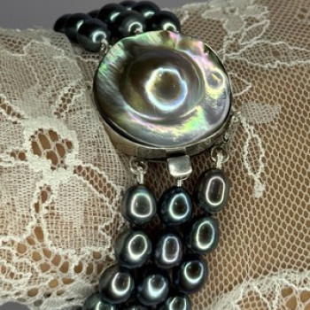 925 Sterling Silver Unique Bracelet Freshwater Pearls Lenght 8 Inch