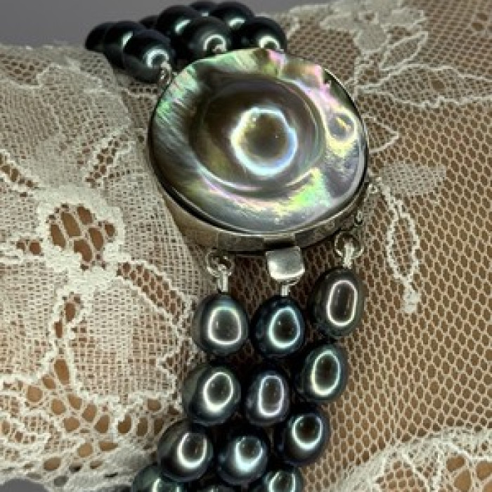 925 Sterling Silver Unique Bracelet Freshwater Pearls Lenght 8 Inch