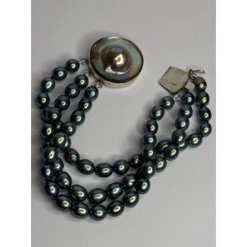 925 Sterling Silver Unique Bracelet Freshwater Pearls Lenght 8 Inch