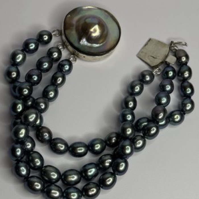 925 Sterling Silver Unique Bracelet Freshwater Pearls Lenght 8 Inch