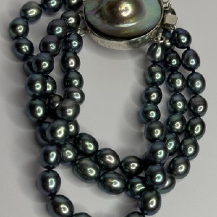 925 Sterling Silver Unique Bracelet Freshwater Pearls Lenght 8 Inch