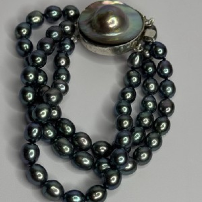 925 Sterling Silver Unique Bracelet Freshwater Pearls Lenght 8 Inch