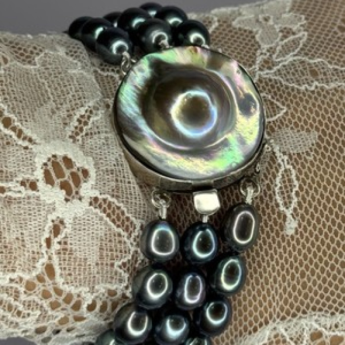 925 Sterling Silver Unique Bracelet Freshwater Pearls Lenght 8 Inch