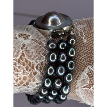 925 Sterling Silver Unique Bracelet Freshwater Pearls Lenght 8 Inch