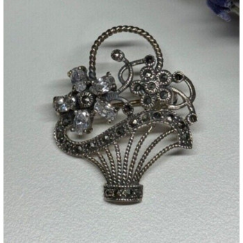 925 Sterling Silver CZ & Marcasites Flowers Brooch