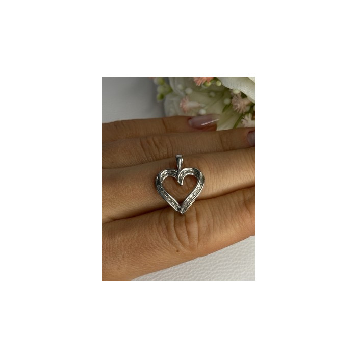 925 Sterling Silver White Topaz Heart Pendant Length 0.80 Inch