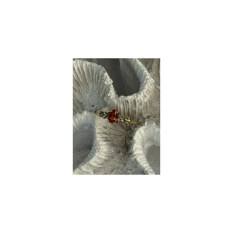 10k Yellow Gold Orange Tourmaline & Diamonds Ring Size 7