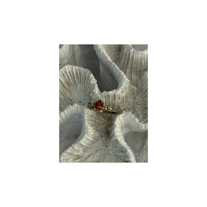 10k Yellow Gold Orange Tourmaline & Diamonds Ring Size 7