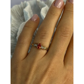 10k Yellow Gold Orange Tourmaline & Diamonds Ring Size 7