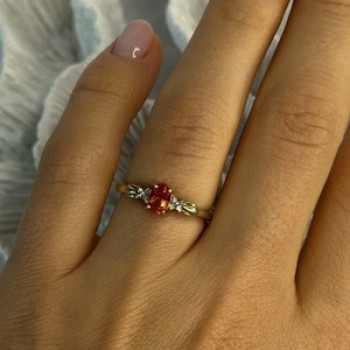 10k Yellow Gold Orange Tourmaline & Diamonds Ring Size 7