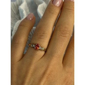 10k Yellow Gold Orange Tourmaline & Diamonds Ring Size 7