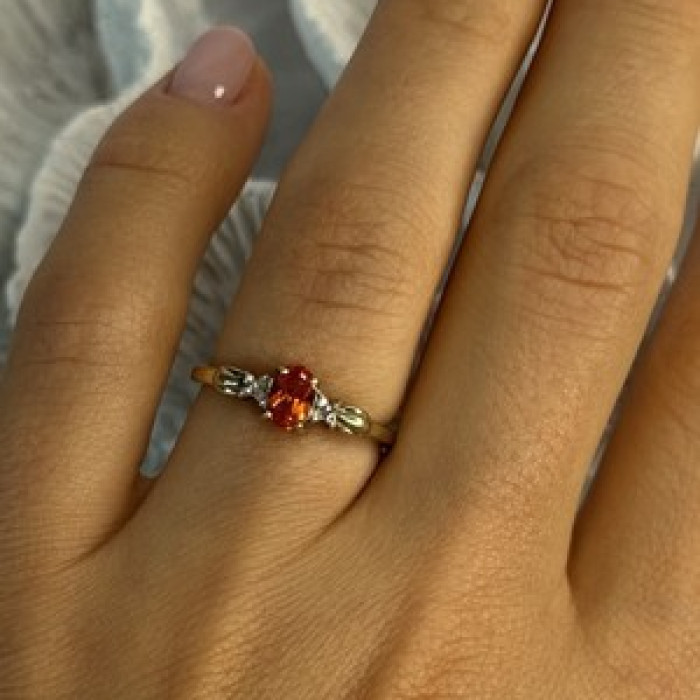 10k Yellow Gold Orange Tourmaline & Diamonds Ring Size 7