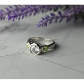 925 Sterling Silver White & Green CZ Ring Size 6.5