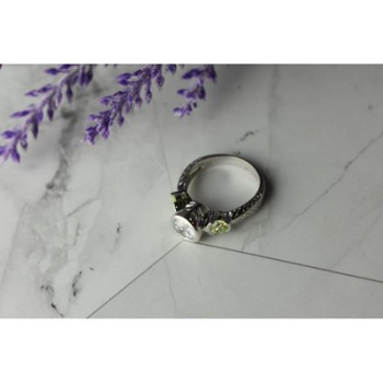 925 Sterling Silver White & Green CZ Ring Size 6.5