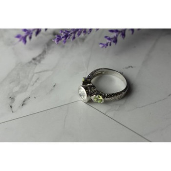 925 Sterling Silver White & Green CZ Ring Size 6.5