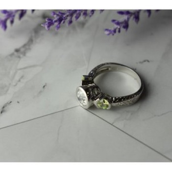 925 Sterling Silver White & Green CZ Ring Size 6.5