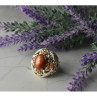 925 Sterling Silver Gold Plated Amber & Spessartine Ring Size 6.5