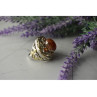 925 Sterling Silver Gold Plated Amber & Spessartine Ring Size 6.5