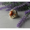 925 Sterling Silver Gold Plated Amber & Spessartine Ring Size 6.5