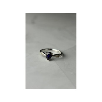 925 Sterling Silver Sapphire & White/Colorless Topaz Ring Size 7.5
