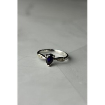 925 Sterling Silver Sapphire & White/Colorless Topaz Ring Size 7.5