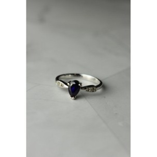 925 Sterling Silver Sapphire & White/Colorless Topaz Ring Size 7.5