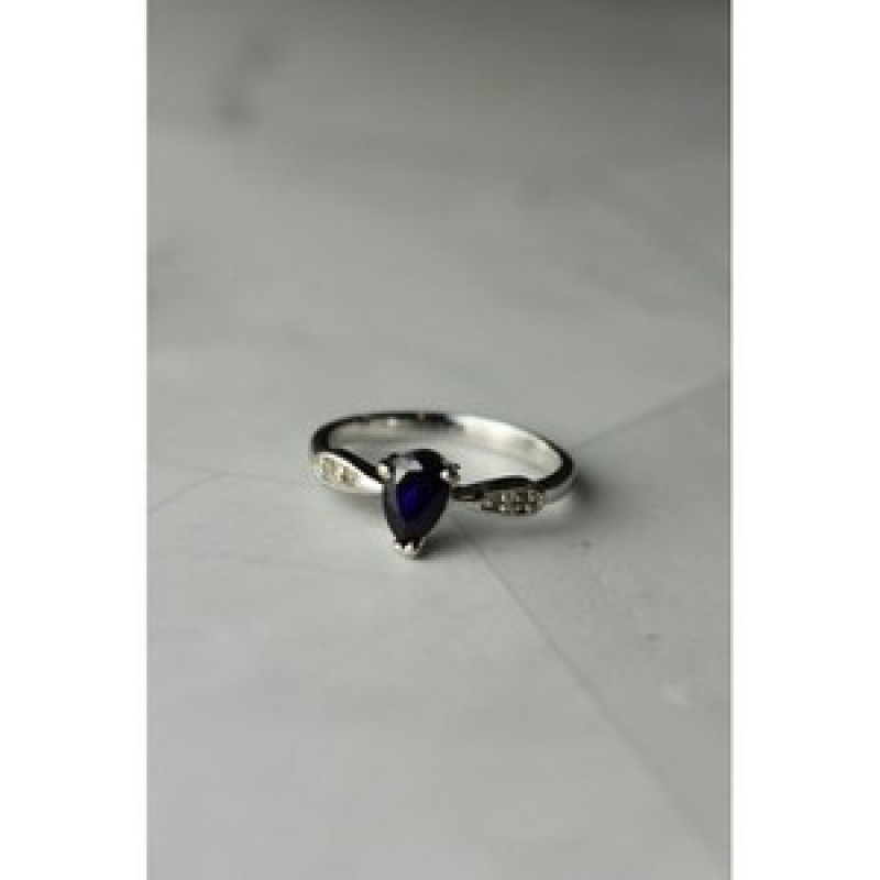 925 Sterling Silver Sapphire & White/Colorless Topaz Ring Size 7.5