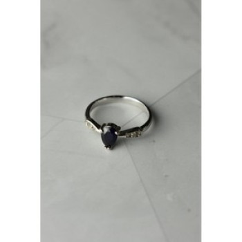 925 Sterling Silver Sapphire & White/Colorless Topaz Ring Size 7.5
