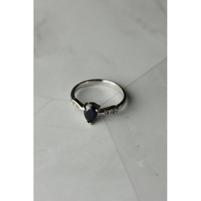 925 Sterling Silver Sapphire & White/Colorless Topaz Ring Size 7.5