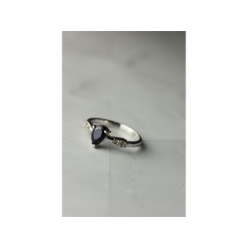 925 Sterling Silver Sapphire & White/Colorless Topaz Ring Size 7.5