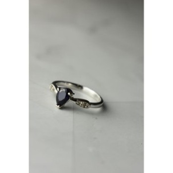 925 Sterling Silver Sapphire & White/Colorless Topaz Ring Size 7.5
