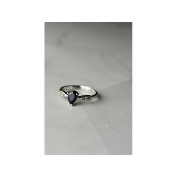 925 Sterling Silver Sapphire & White/Colorless Topaz Ring Size 7.5