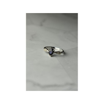 925 Sterling Silver Sapphire & White/Colorless Topaz Ring Size 7.5