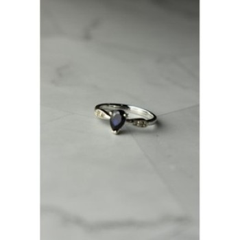 925 Sterling Silver Sapphire & White/Colorless Topaz Ring Size 7.5