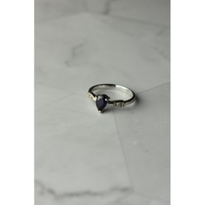 925 Sterling Silver Sapphire & White/Colorless Topaz Ring Size 7.5